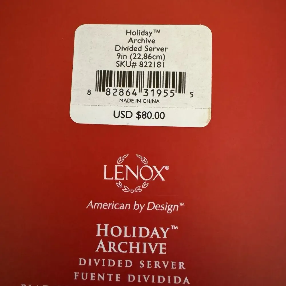 Lenox For The Holidays‎ Holly 3 Part Divided Snack Server Scalloped Edge 9